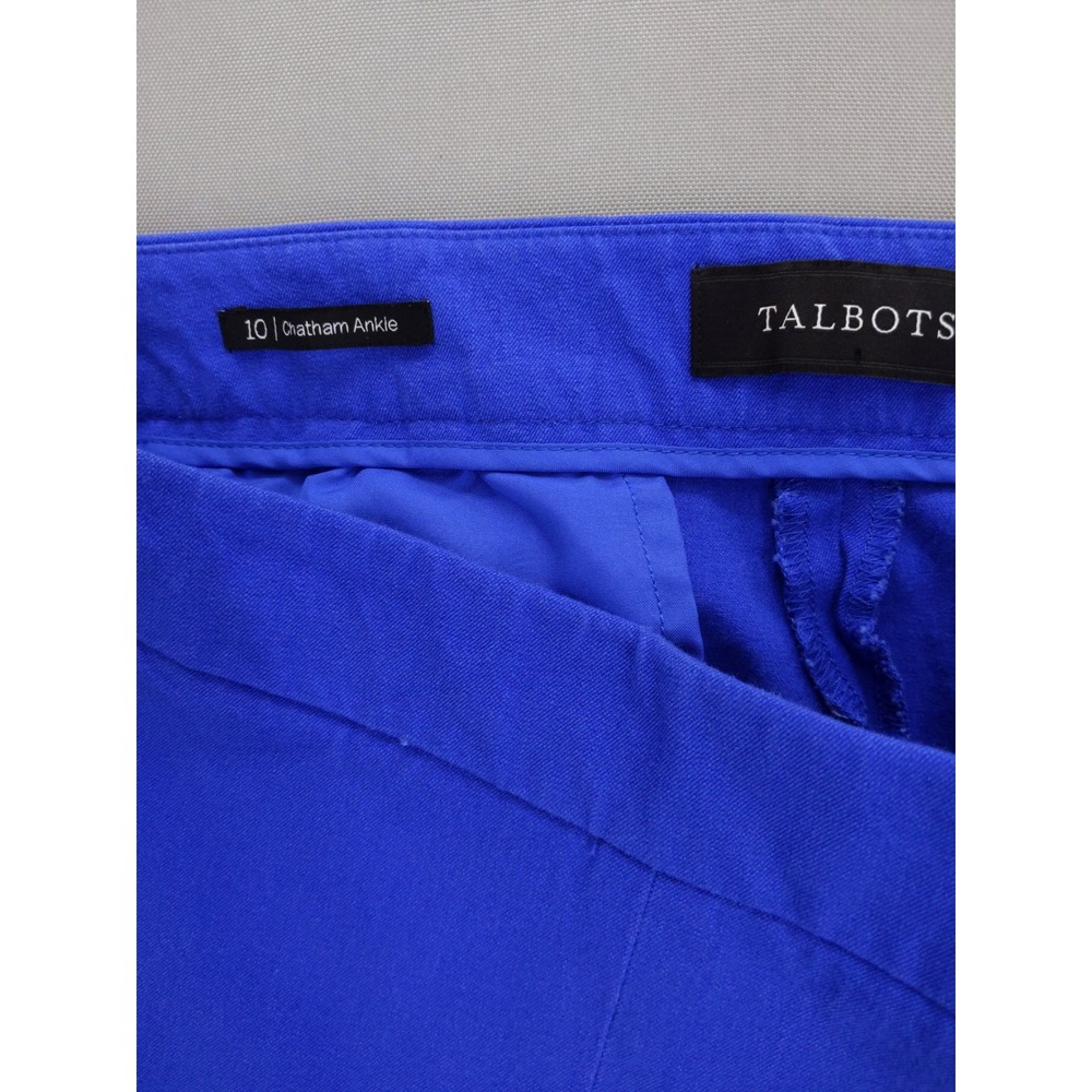 Talbots Chatham Ankle Pants Women 10 Blue Side Zip Button Hem Stretch - Picture 6 of 9